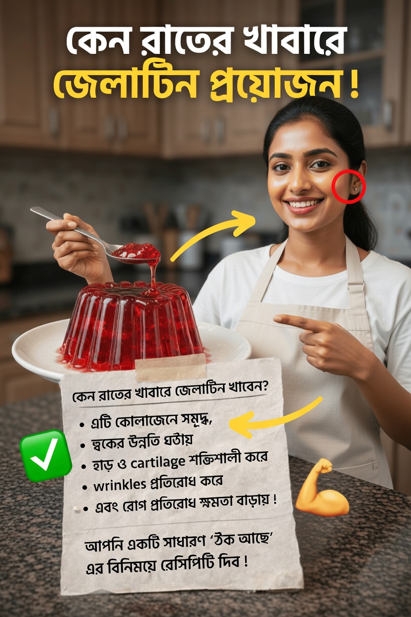 রাতের খাবারে জেলাটিন কেন রাখবেন: এই কোলাজেনের উৎসটি আপনার দৈনন্দিন সুস্থতার রুটিনে কীভাবে মানিয়ে যেতে পারে তা নিয়ে আলোচনা