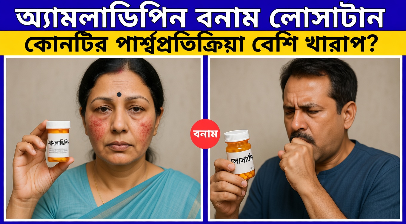 অ্যামলোডিপিন বনাম লোসার্টানের পার্শ্বপ্রতিক্রিয়া: রক্তচাপ আরও ভালোভাবে নিয়ন্ত্রণের জন্য মূল পার্থক্য ও ব্যবহারিক পরামর্শ জানুন