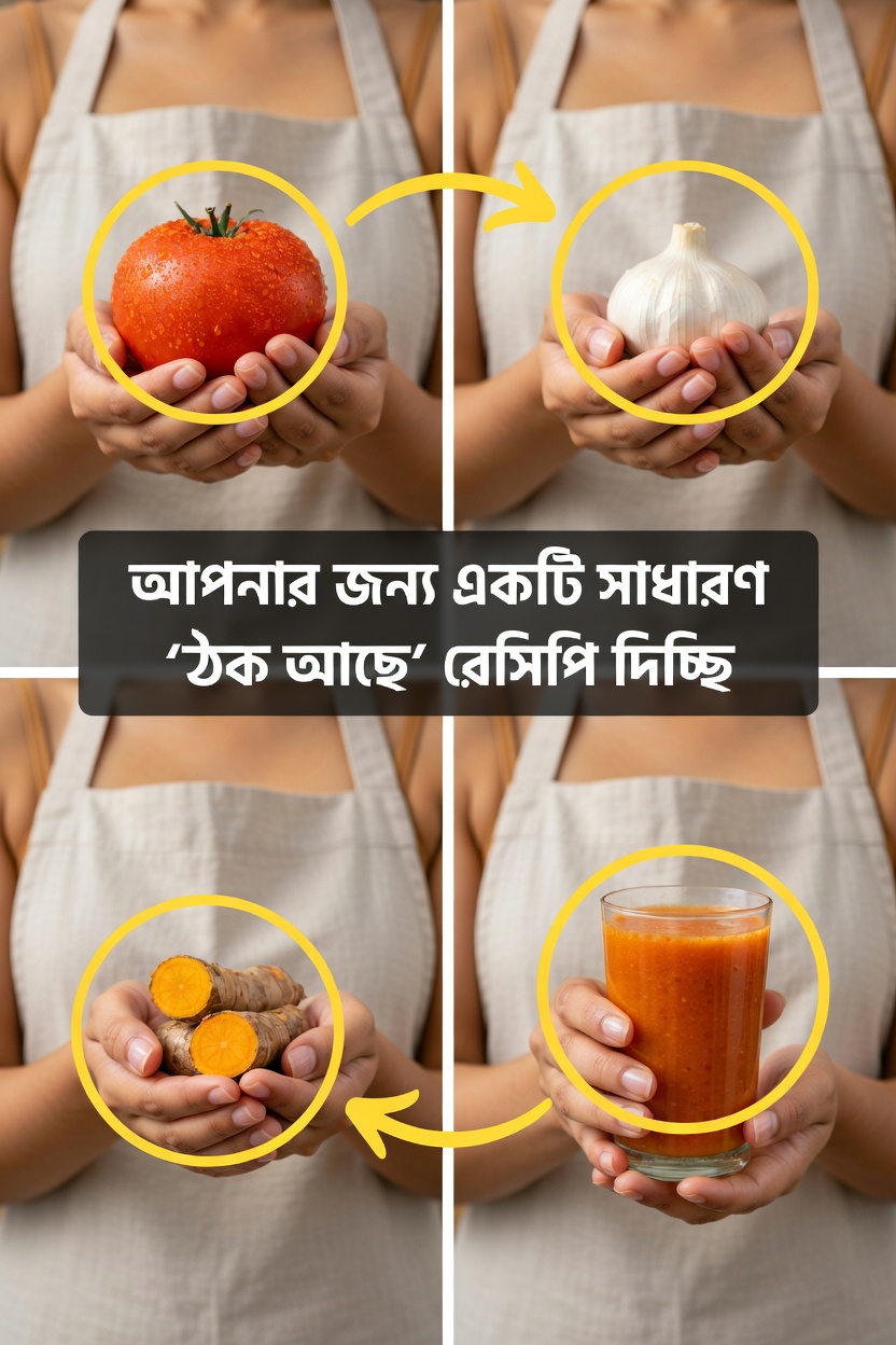 ৪০-এর বেশি বয়সী পুরুষদের সুস্থতার জন্য সহজ টমেটো-রসুন-হলুদের পানীয় রেসিপি