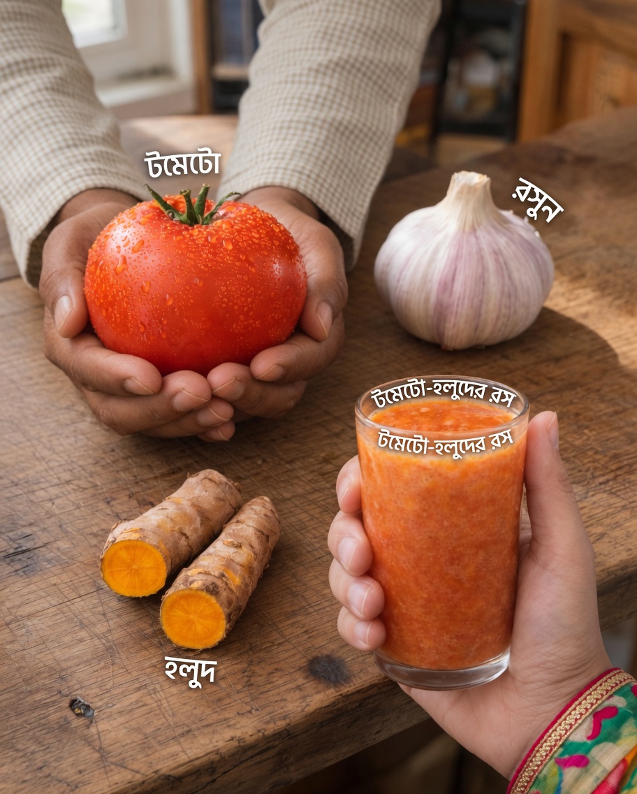 ৪০-এর বেশি বয়সী পুরুষদের সুস্থতার জন্য সহজ টমেটো-রসুন-হলুদের পানীয় রেসিপি
