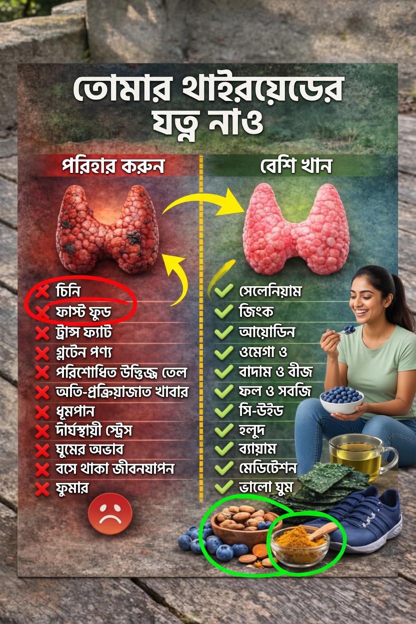 প্রতিদিনের অভ্যাস ও খাদ্য নির্বাচন দিয়ে থাইরয়েডের স্বাস্থ্য ভালো রাখার সহজ উপায়