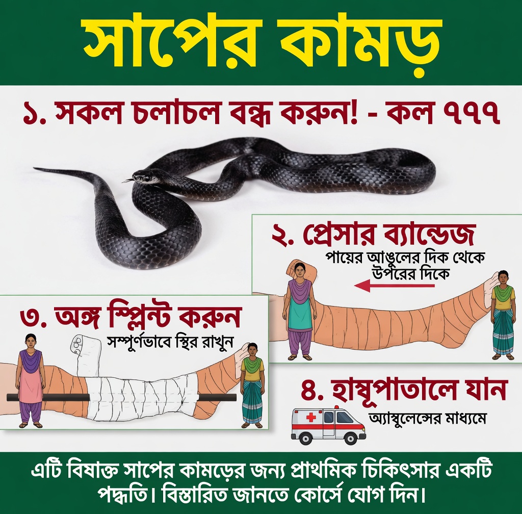 বিষধর ও অবিষধর সাপের কামড় চিনবেন কীভাবে: জরুরি লক্ষণ ও প্রাথমিক চিকিৎসার ধাপগুলো