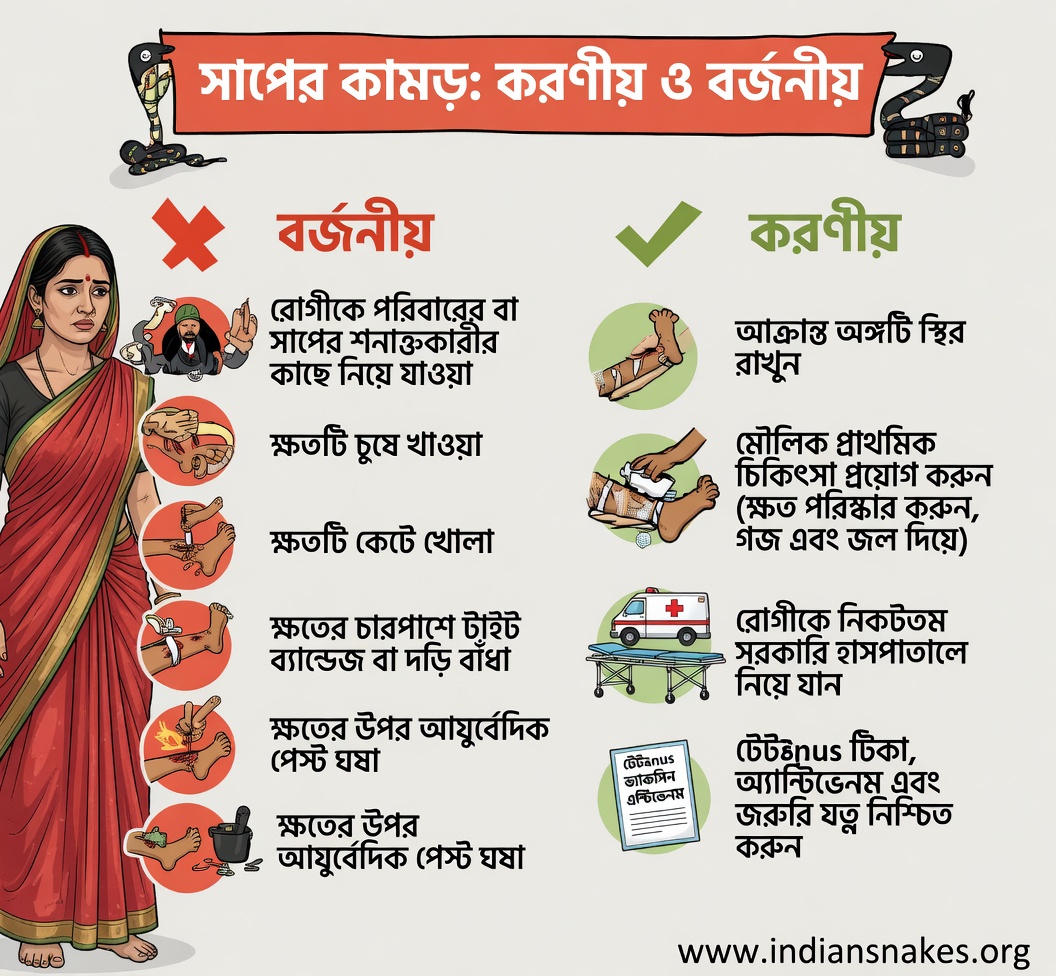 বিষধর ও অবিষধর সাপের কামড় চিনবেন কীভাবে: জরুরি লক্ষণ ও প্রাথমিক চিকিৎসার ধাপগুলো