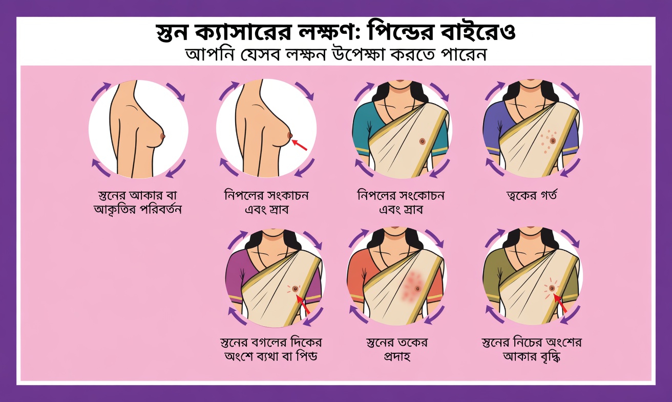 গাঁটের বাইরে স্তন ক্যান্সারের উপসর্গ: কম পরিচিত লক্ষণগুলো যা প্রত্যেক নারীর চেনা উচিত