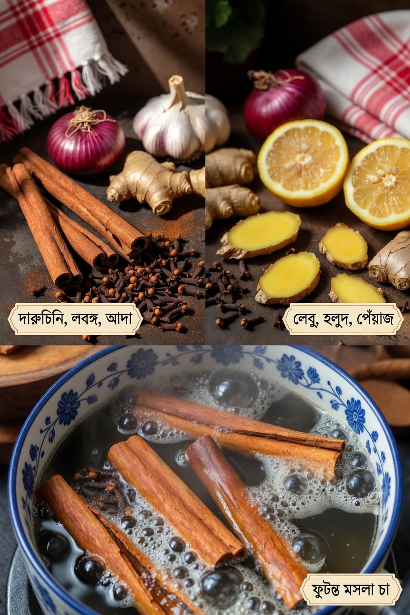 সহজ ঘরোয়া হার্বাল ইনফিউশন: দারুচিনি, লবঙ্গ, রসুন, আদা, লেবু ও পেঁয়াজ একসাথে ব্যবহার করে অনুসন্ধান