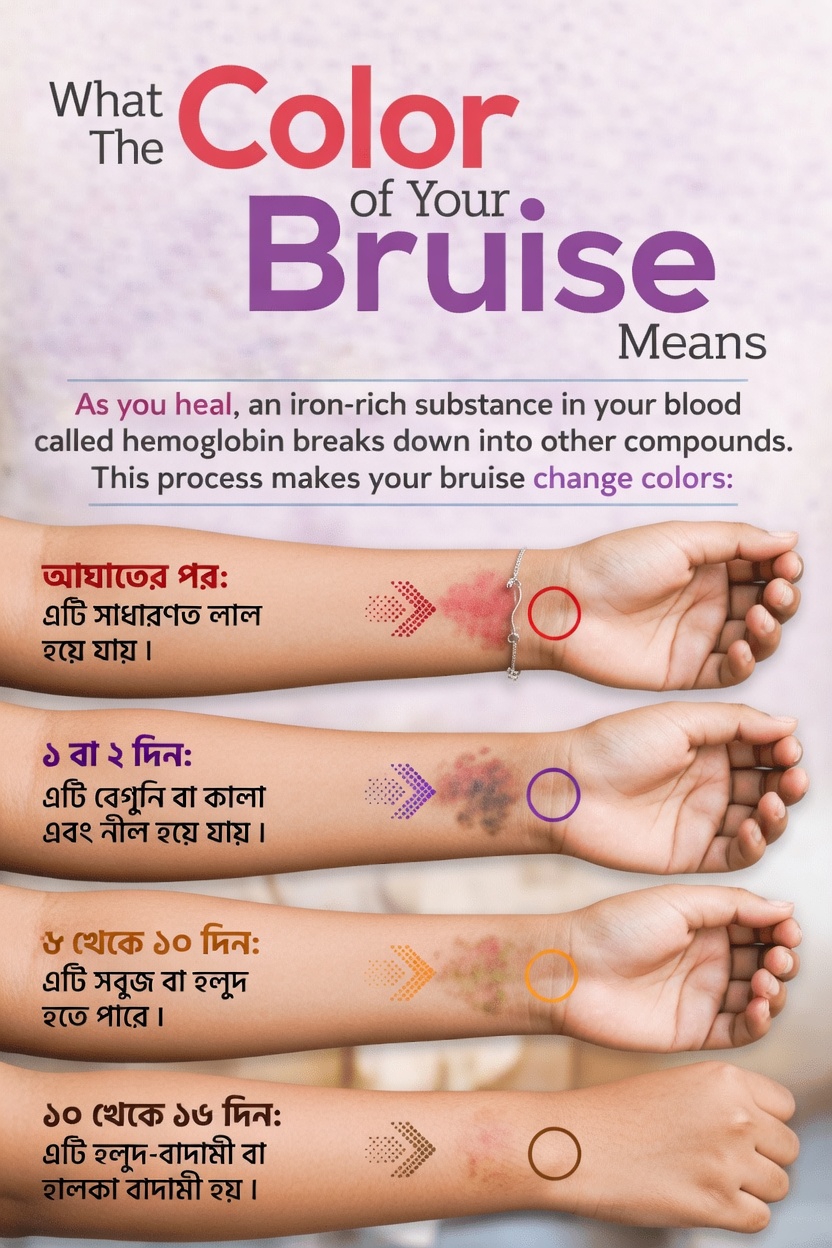 আপনার আঘাতের দাগের রঙ কী বোঝায়? আপনার শরীর যে সতর্কবার্তা পাঠাচ্ছে হতে পারে এটি