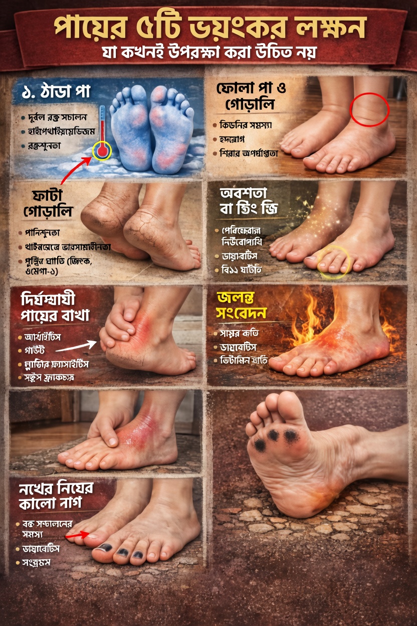 আপনার পায়ের ৭টি পরিবর্তন যা আপনার স্বাস্থ্যের গভীরতর কোনো সমস্যার ইঙ্গিত দিতে পারে