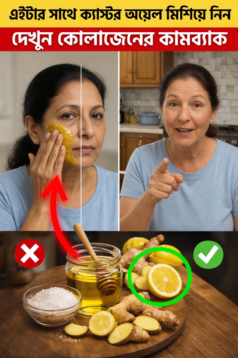 ৫০-এর বেশি বয়স? আপনার ত্বকের যত্নের রুটিনে ক্যাস্টর অয়েল, লেবু, আদা, মধু ও পানি কীভাবে মিশাবেন