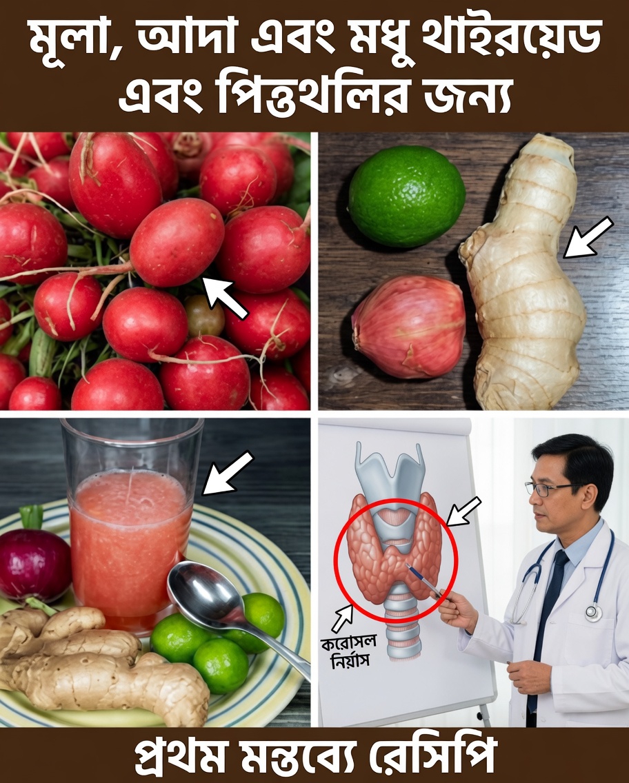 মূলা, আদা ও মধু: থাইরয়েড ও পিত্তথলিকে সহায়তা করার প্রাকৃতিক প্রতিকার