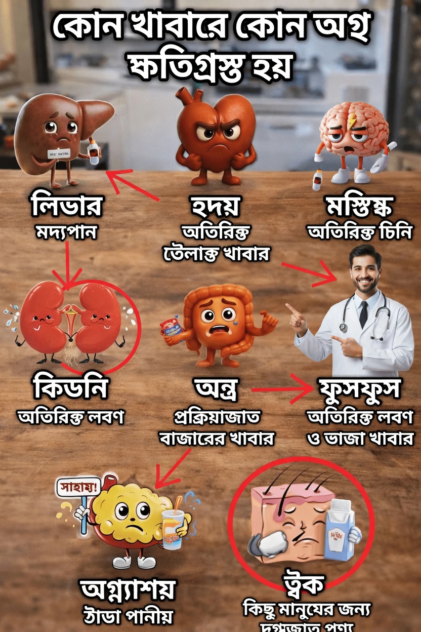 কোন খাবারগুলো নির্দিষ্ট অঙ্গের ক্ষতি করতে পারে? আপনার শরীরের স্বাস্থ্য সমর্থন করার সহজ উপায়গুলো