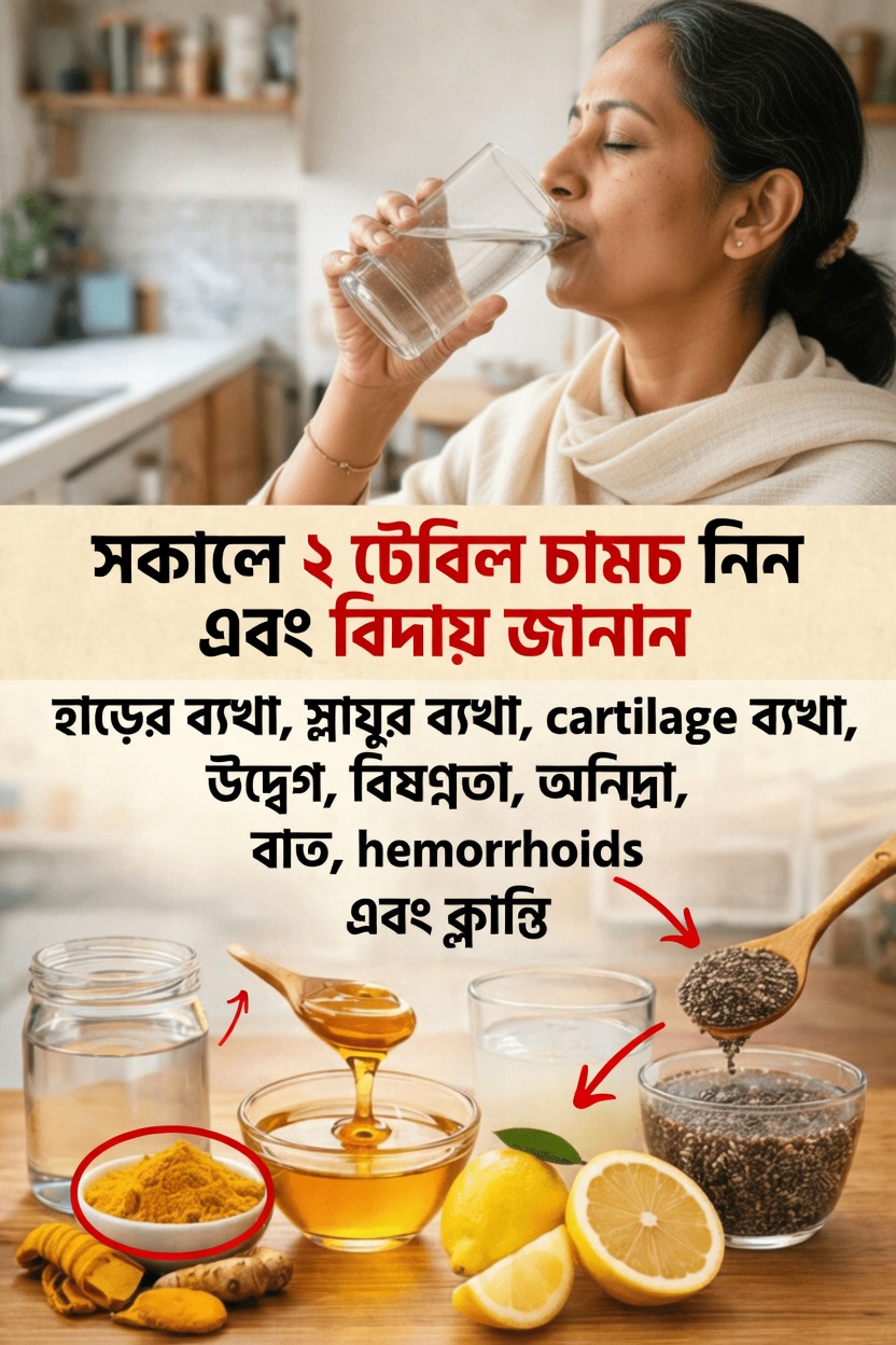 হলুদ, আদা, লেবু, মধু ও চিয়া বীজের দুই টেবিলচামচ দিয়ে তৈরি এই জনপ্রিয় সকালের মিশ্রণটি আবিষ্কার করুন