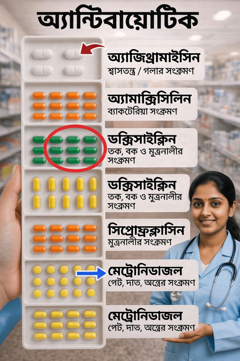 শীর্ষ ৫টি সাধারণ অ্যান্টিবায়োটিক: এগুলো কী কাজে ব্যবহার হয় এবং দৈনন্দিন স্বাস্থ্যে কেন গুরুত্বপূর্ণ