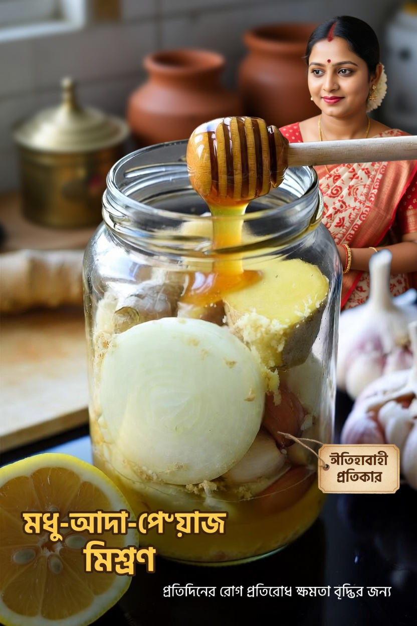 শক্তিশালী দৈনিক চামচ: কেন মানুষ আদা, পেঁয়াজ, রসুন, লেবু ও মধু মিশিয়ে খাচ্ছেন