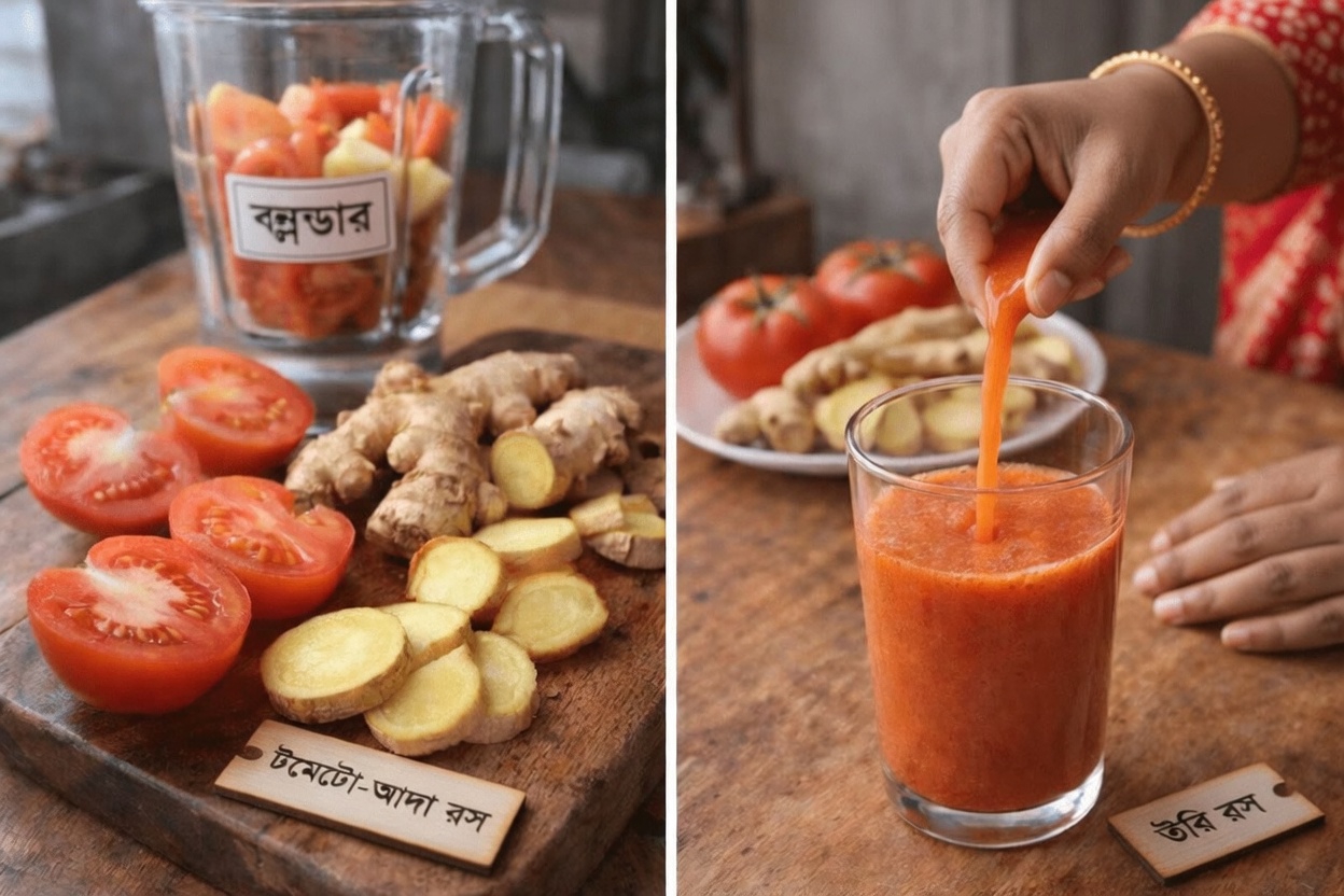 প্রতিদিনের শক্তি ও মনোযোগকে স্বাভাবিকভাবে সহায়তা করে এমন একটি সহজ আদা ও টমেটো পানীয়ের রুটিন