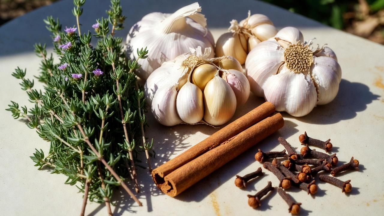চার-শক্তির ভেষজ পানীয়: সহজ দৈনন্দিন চায়ে থাইম, রসুন, দারুচিনি এবং লবঙ্গের অনুসন্ধান