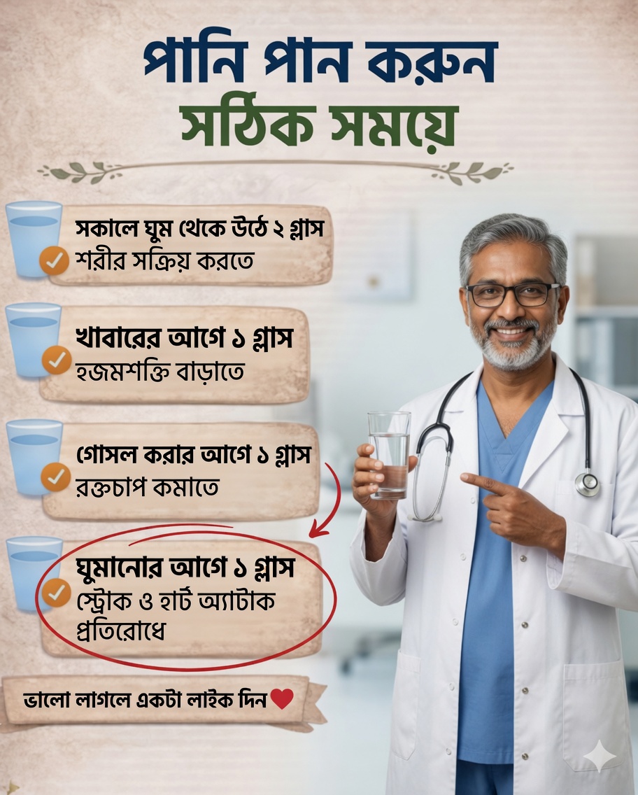 💧⏰ কখন পানি পান করবেন? আপনার স্বাস্থ্যের উন্নতিতে সহায়ক ৪টি গুরুত্বপূর্ণ সময় (বিজ্ঞানের মতে)