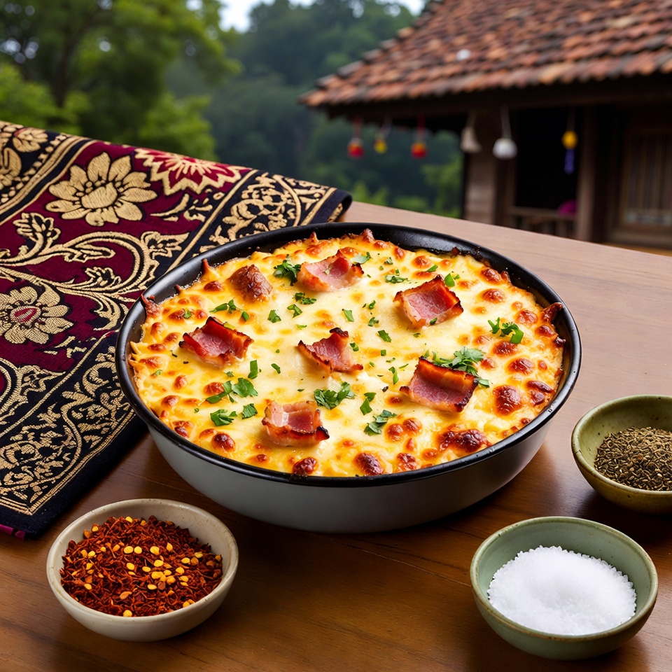 চিজি বেকন ও সসেজ ব্রেকফাস্ট বেক