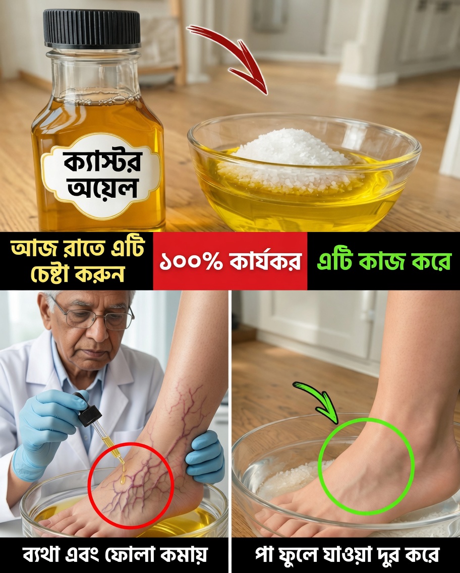 ৬৫ বছরের বেশি বয়সী নারীরা: ক্যাস্টর অয়েল ও এপসম লবণ দিয়ে ১০ দিনের পা ভেজানোর পদ্ধতি, যা আপনার অনুভূতি বদলে দিতে পারে