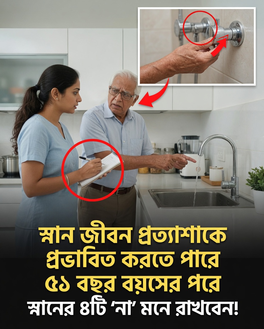 আপনার দৈনিক গোসল কি ৫০-এর পর নীরবে আপনার স্বাস্থ্যে প্রভাব ফেলছে? চিকিৎসকেরা এড়াতে বলছেন ৪টি সহজ অভ্যাস