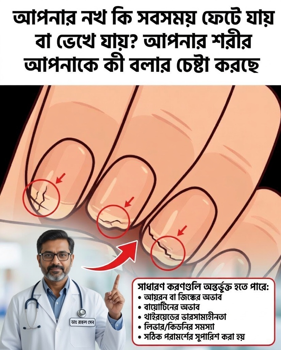 আপনার নখ কি সবসময় ফেটে যাচ্ছে বা ভেঙে যাচ্ছে? আপনার শরীর হয়তো আপনাকে একটি সতর্কবার্তা দিচ্ছে