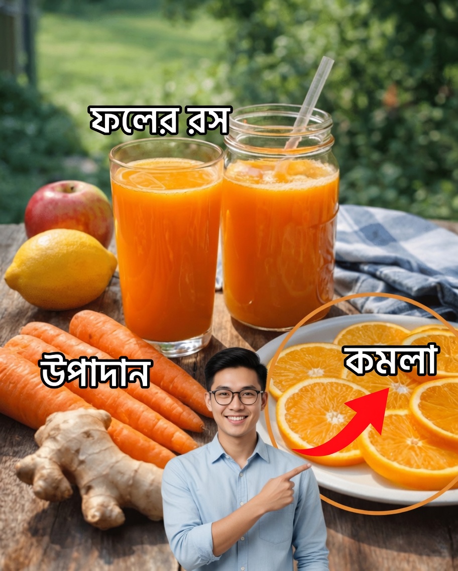 দৈনন্দিন জীবনে রোগ প্রতিরোধ ক্ষমতা সমর্থনে গাজর, কমলা, আপেল ও আদা দিয়ে সতেজকারী জুস কীভাবে প্রস্তুত করবেন