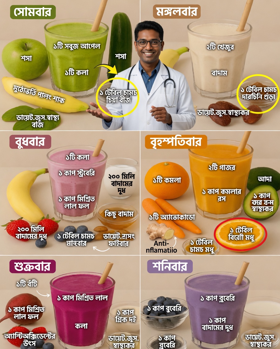 চ্যালেঞ্জ: ৬ দিনের স্মুদি—আপনার স্বাস্থ্যের জন্য এক সতেজ উদ্দীপনা