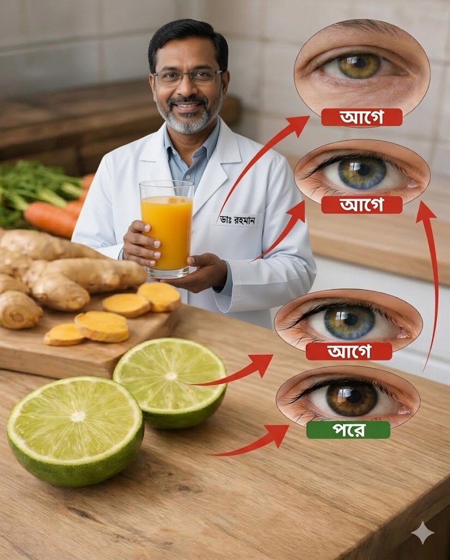 শিরোনাম: চোখের স্বাস্থ্যকে প্রাকৃতিকভাবে সহায়তা করতে গাজর, আদা ও সাইট্রাসের রসের একটি সহজ অভ্যাস
