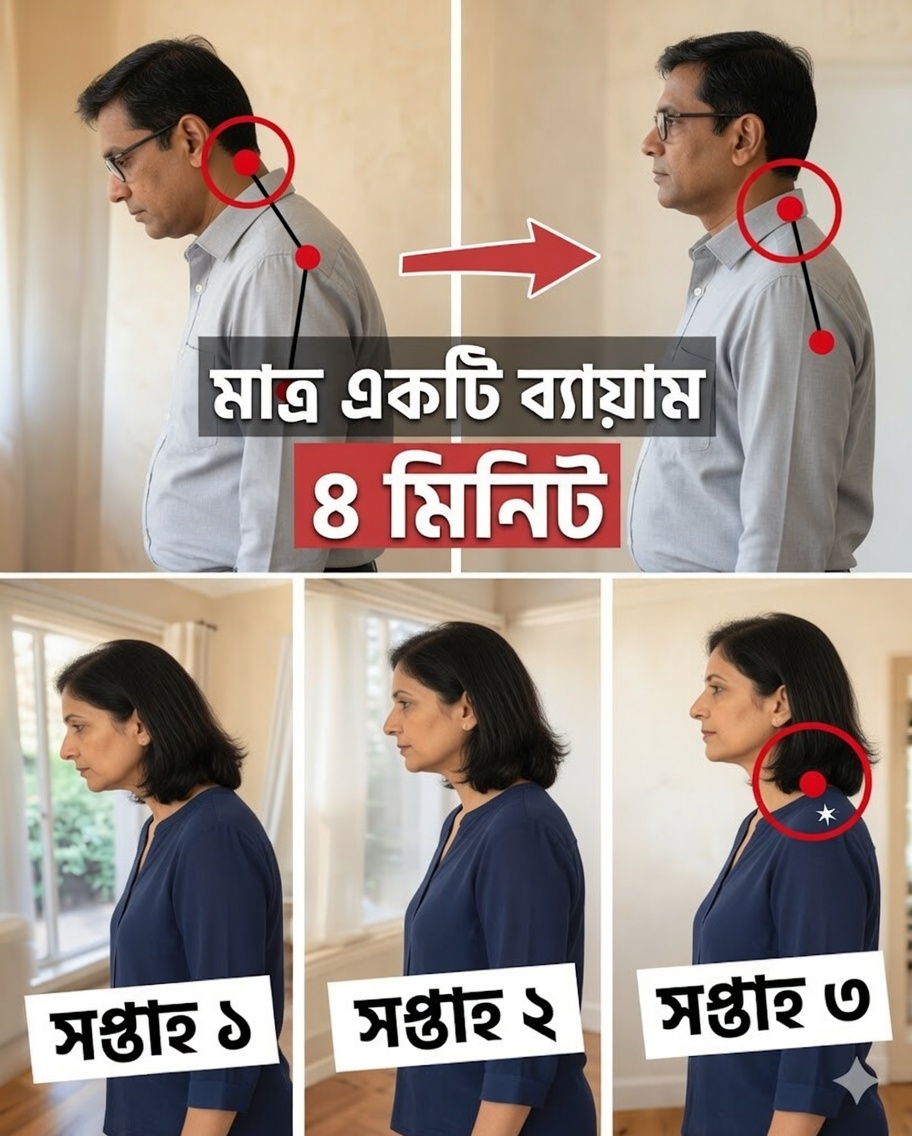 বাড়িতে মাত্র ৪ মিনিটে ৬০-এর পর সামনের দিকে ঝুঁকে থাকা মাথার ভঙ্গি উন্নত করার সহজ দৈনিক অভ্যাস